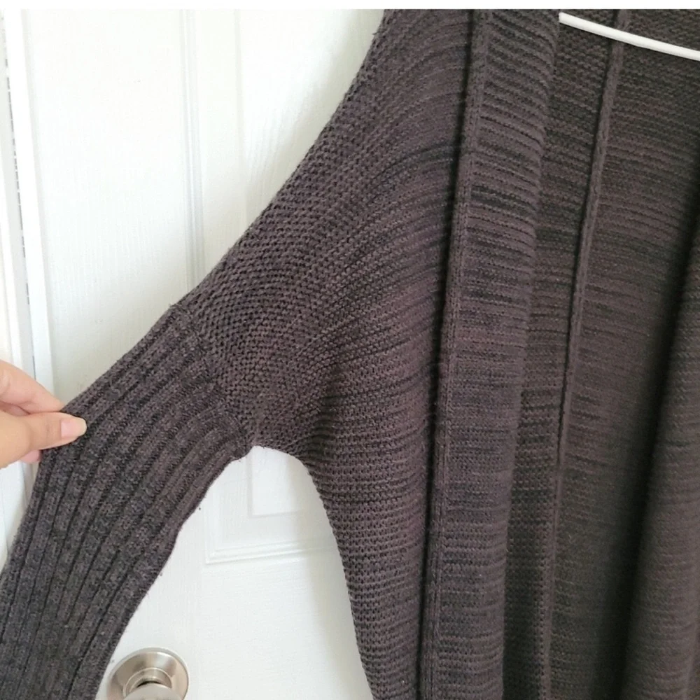 COZY CASUAL Chunky Cocoon Cardigan Open Front Woven Sweater Dark Brown & Black